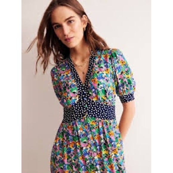 Boden Elsa Midi Tea Floral Dress w/ Pockets Women 12R (K685) - Picture 2 of 11